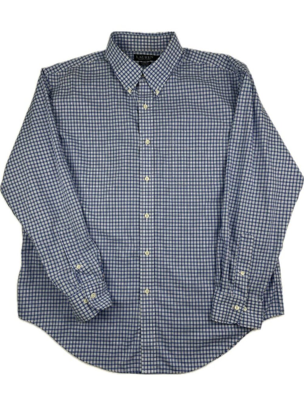Lauren Ralph Lauren Men’s Button Down Shirt Plaid Blue Classic Non Iron 17 34/35